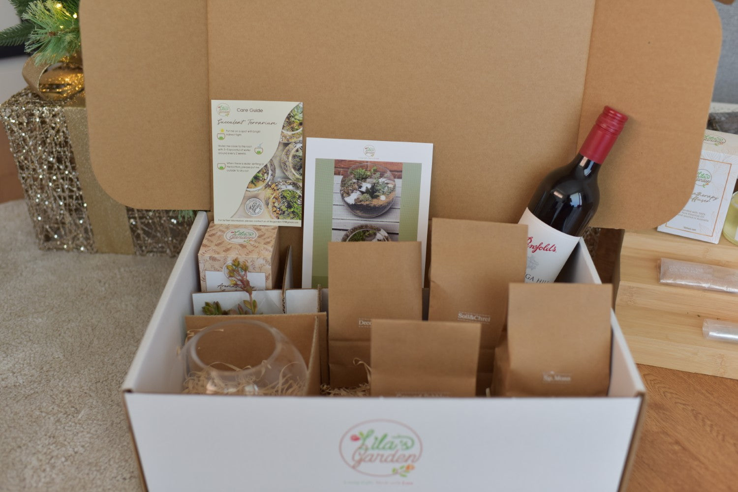 Mindfulness Terrarium DIY Kit Plant Hamper with Wine and Aromatherapy