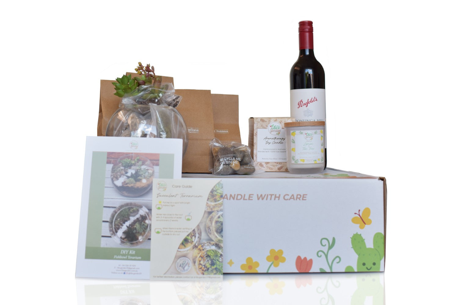 Mindfulness Terrarium DIY Kit Plant Hamper with Wine and Aromatherapy